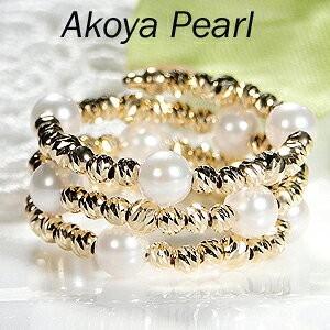 K18パールの3連リング K18YG 3連パール フリーリング 送料無料 形状記憶 スパイラル