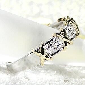 Pt900 K18YG 0.3ct ダイヤモンド リング ジュエリー 指輪 人気 プラチナ 18金 クロス 0.3カラット ゴールド ダイヤモンド イエローゴールド BRR-0169の画像