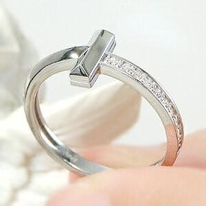 Pt900 K18YG WG PG スマイル ダイヤモンド リング クロス Tモチーフ  