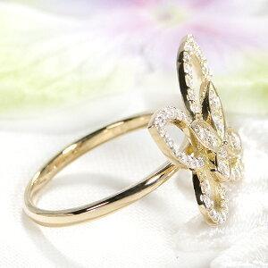 K18YG Pt950 バタフライ ダイヤモンド リング 0.5ct 人気
