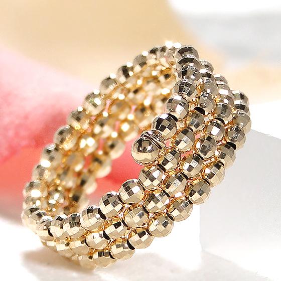 Mサイズ K18 WG YG 形状記憶 スパイラル ゴールド リング 3連 18