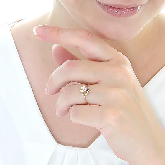 K10 WG YG PG ハート ダイヤモンド パール リング 送料無料 10金 10K