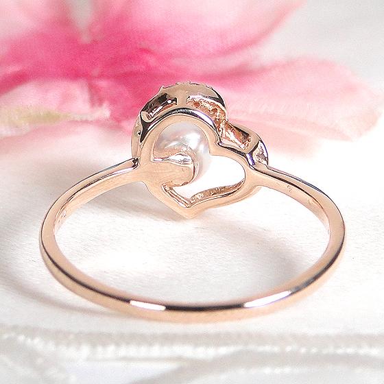 K10 WG YG PG ハート ダイヤモンド パール リング 送料無料 10金 10K