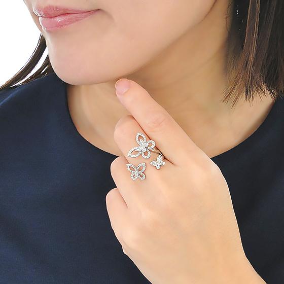 Pt950 K18YG K18PG バタフライモチーフ ダイヤモンド リング