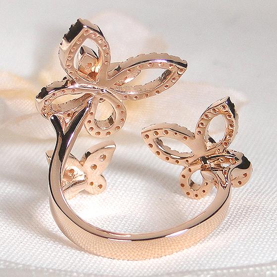 Pt950 K18YG K18PG バタフライモチーフ ダイヤモンド リング