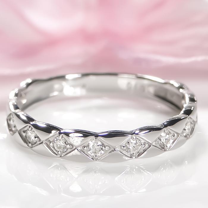 Pt950 K18 YG PG デザイン ダイヤモンド リング 0.18ct 総重量 プラチナ ゴールド 18金 K18 18K 可愛い シンプル 人気 キルティング 格子柄 レディース BRR-0240の画像