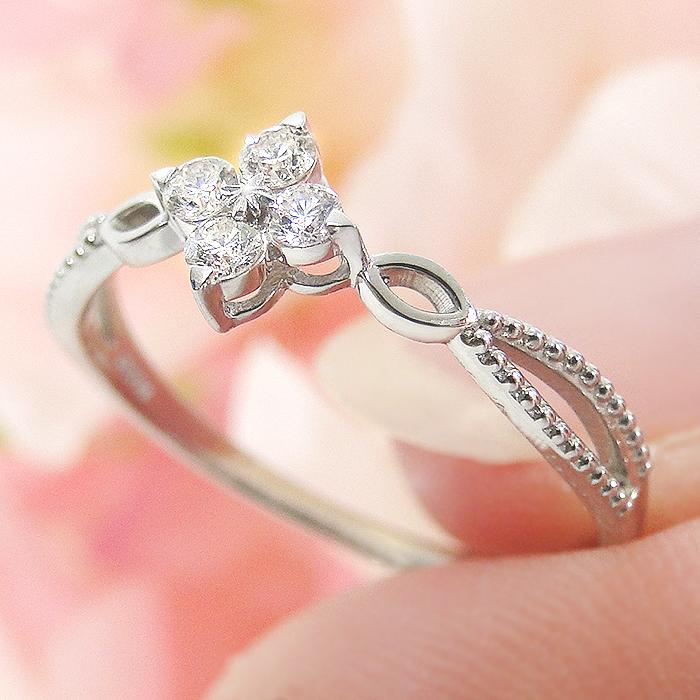 Pt950 0.15ct ダイヤモンド フラワーモチーフ リング 指輪 プラチナ ダイヤ ダイア PT 花 フラワー ドット ミル打ち ４月 誕生石 送料無料 ギフト 人気 BRR-0241の画像
