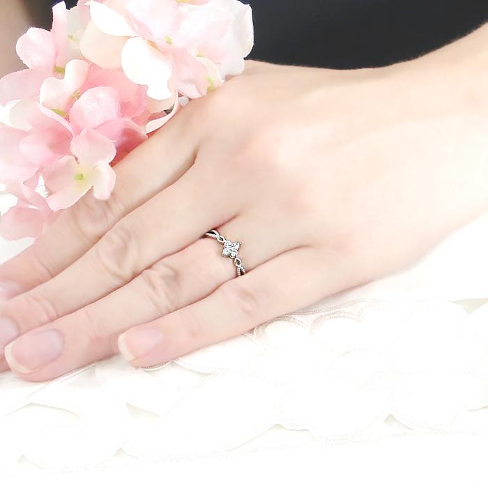 Pt950 0.15ct ダイヤモンド フラワーモチーフ リング 指輪 プラチナ ダイヤ ダイア PT 花 フラワー ドット ミル打ち ４月 誕生石 送料無料 ギフト 人気 BRR-0241の画像