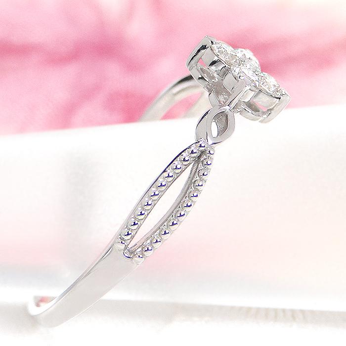 Pt950 0.15ct ダイヤモンド フラワーモチーフ リング 指輪 プラチナ ダイヤ ダイア PT 花 フラワー ドット ミル打ち ４月 誕生石 送料無料 ギフト 人気 BRR-0241の画像