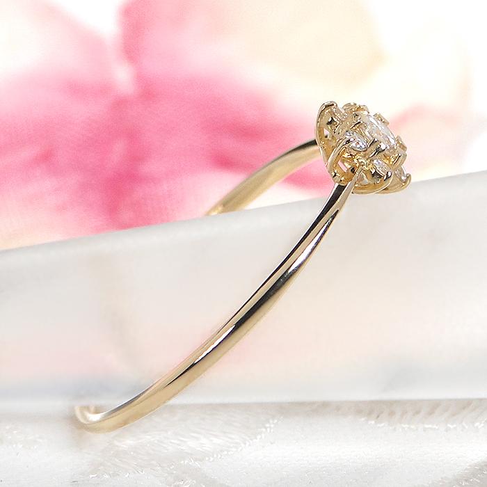 K18YG 0.12ct ダイヤモンド フラワーモチーフ リング 送料無料 18金 K18 イエローゴールド フラワー 花 0.2カラット ハート爪 指輪 人気 可愛い ダイヤ BRR-0244の画像