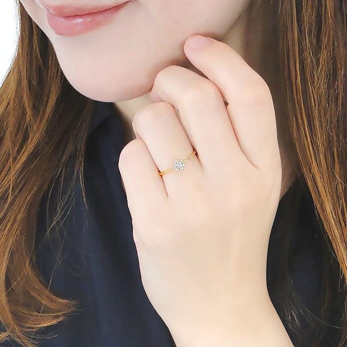 K18YG 0.12ct ダイヤモンド フラワーモチーフ リング 送料無料 18金 K18 イエローゴールド フラワー 花 0.2カラット ハート爪 指輪 人気 可愛い ダイヤ BRR-0244の画像