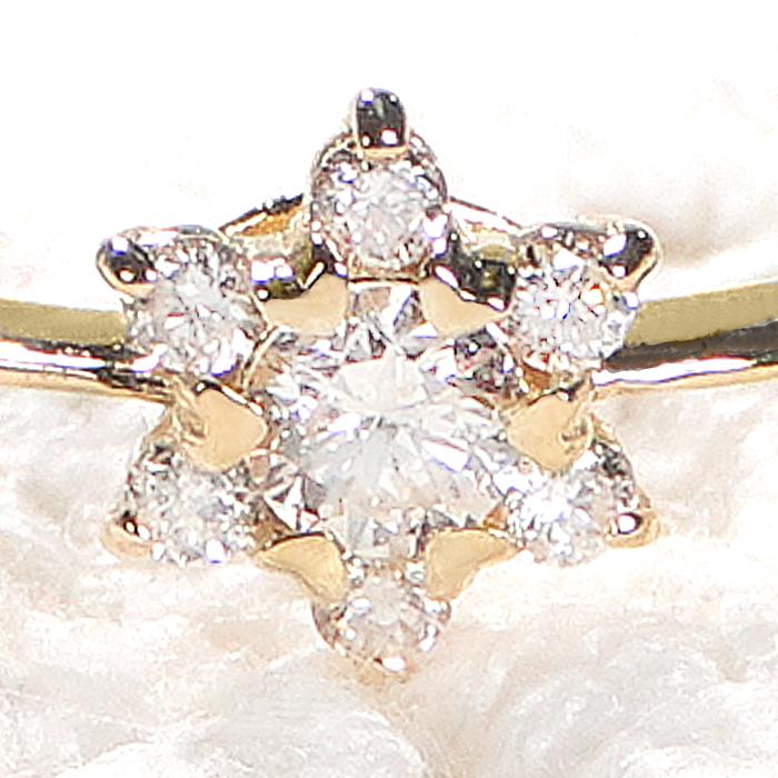 K18YG 0.12ct ダイヤモンド フラワーモチーフ リング 送料無料 18金 K18 イエローゴールド フラワー 花 0.2カラット ハート爪 指輪 人気 可愛い ダイヤ BRR-0244の画像