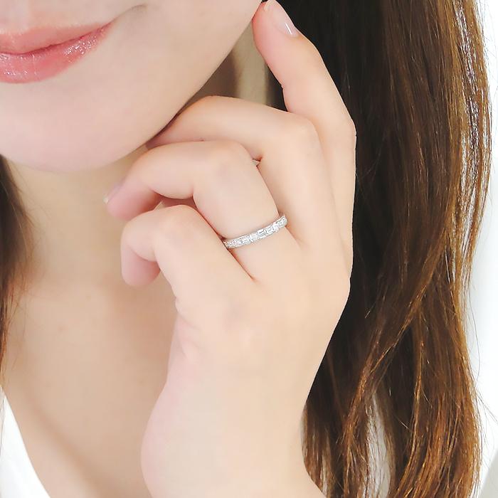 Pt950 0.6ct バケット ダイヤモンド ハーフ エタニティ リング 送料無料 0.6ct 指輪 可愛い 人気 プラチナ PT バケット 角ダイヤ エタ ダイヤ ダイア BRR-0255の画像