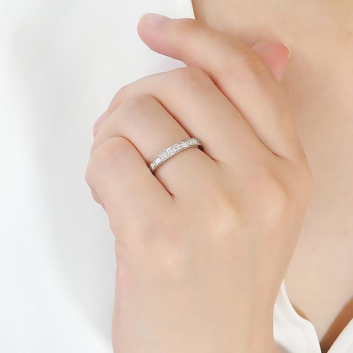 Pt950 0.6ct バケット ダイヤモンド ハーフ エタニティ リング 送料無料 0.6ct 指輪 可愛い 人気 プラチナ PT バケット 角ダイヤ エタ ダイヤ ダイア BRR-0255の画像