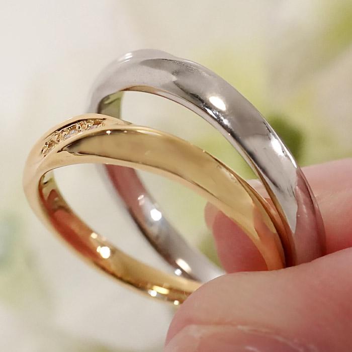 2本セット Pt950 K18YG 0.02ct ペアリング プラチナ K18 18金 セット販売 ジュエリー マリッジリング 結婚 指輪 リング ゴールド PT ダイア ひねり BRR-0273の画像