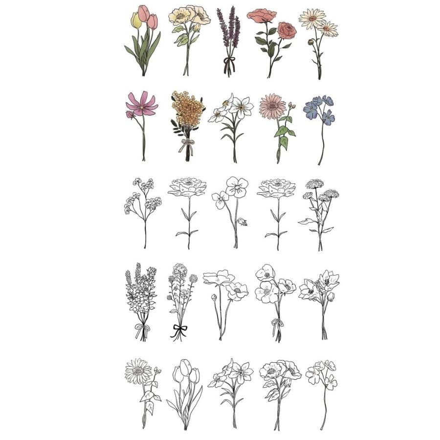 Tuzuru タトゥーシール ステッカー Tattoo Sticker かわいい 花 白黒 カーネーション おしゃれ 爆買い A ワンポイント 送料無料 チューリップ バラ ファッション