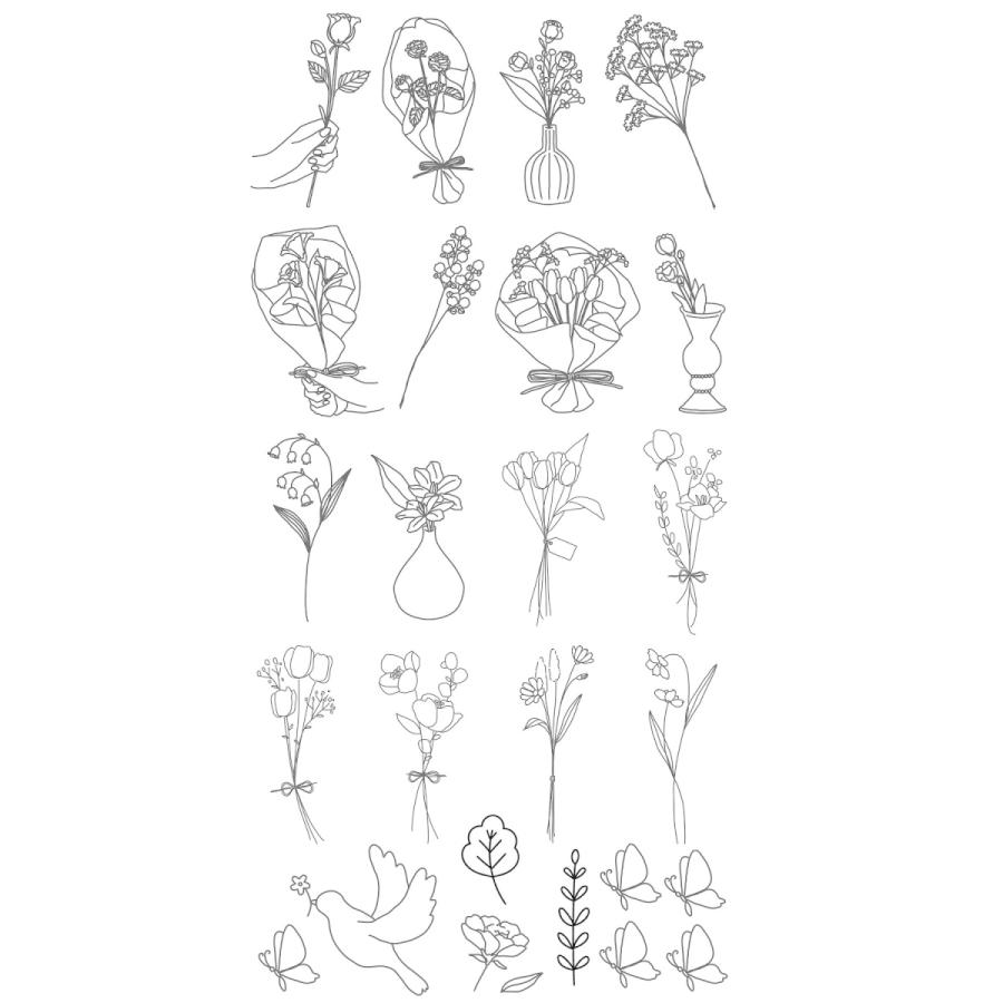 Tuzuru タトゥーシール ステッカー スマホケース Tattoo Sticker かわいい 花 白黒 鳥 送料無料 ワンポイント チューリップ 蝶 B バラ スピード対応 全国送料無料