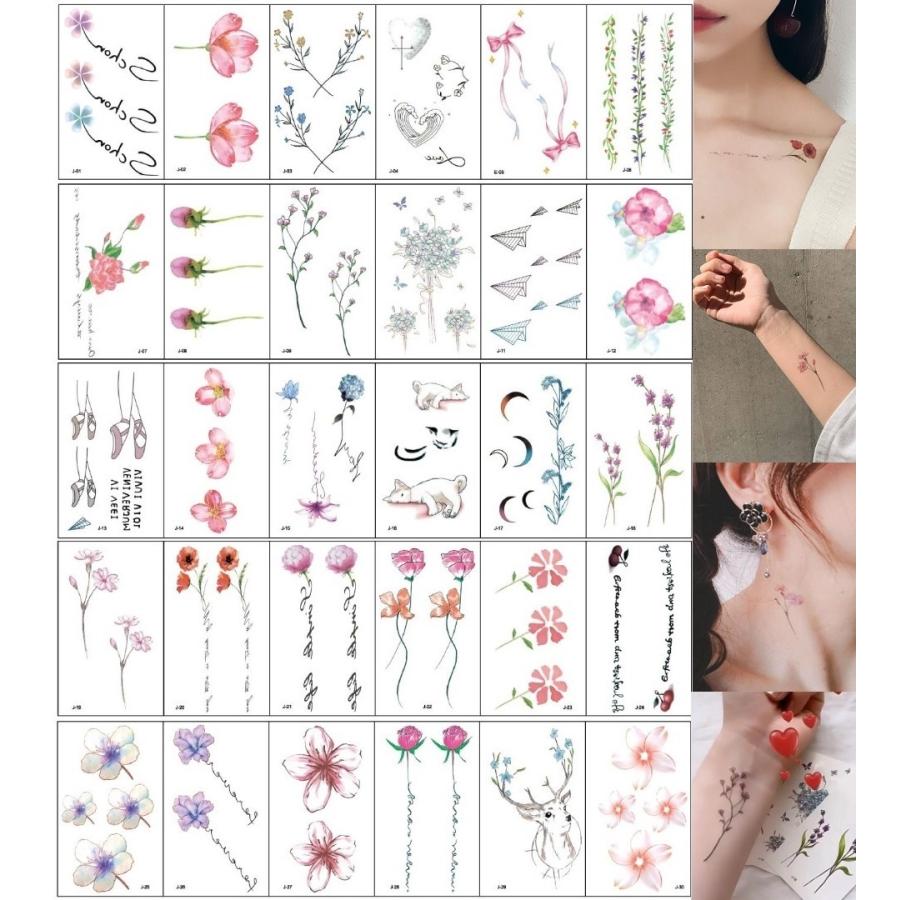 Tuzuru 30枚セット タトゥーシール かわいい 花 月 鹿 おまけ付 送料無料 ポスト投函 E 0 Tuzuruヤフーショッピング店 通販 Yahoo ショッピング