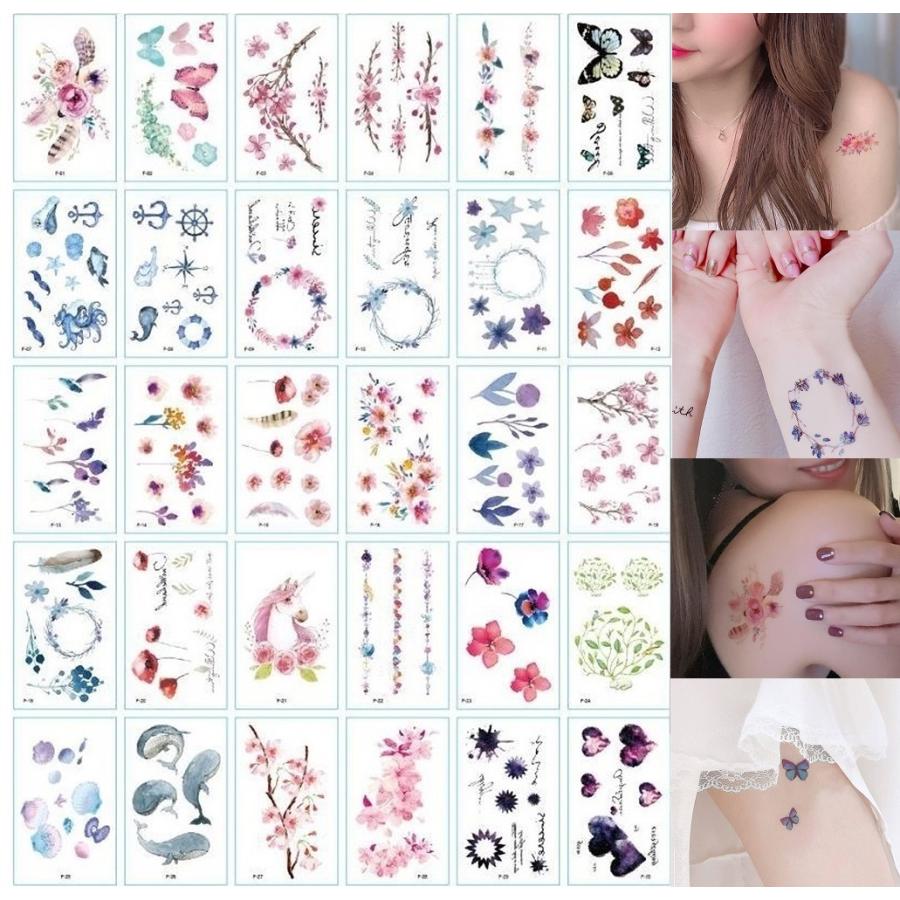 Tuzuru タトゥーシール 30枚セット ボディシール ステッカー Tatoo 防水 かわいい くじら 花 蝶 おまけ付 送料無料 S S30 Tuzuruヤフーショッピング店 通販 Yahoo ショッピング