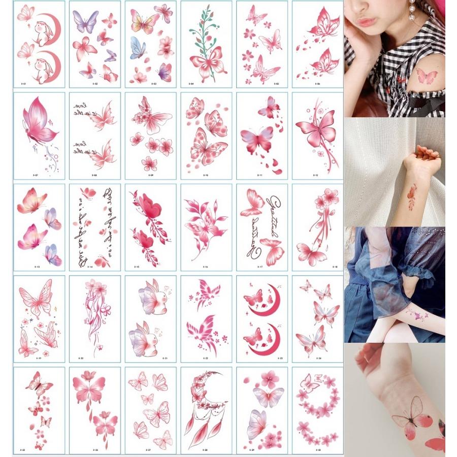 Tuzuru タトゥーシール 30枚セット ボディシール ステッカー Tatoo 防水 かわいい 花 蝶 月 おまけ付 送料無料 ポスト投函 Zb 激安 商品