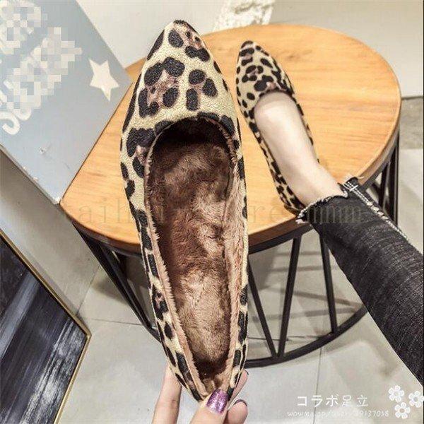 豹柄 レオパード柄 ファー シューズ ファー パンプス フラットシューズ ローファー シューズ レディース 裏ボア シューズ スリッポン も|berstore|03