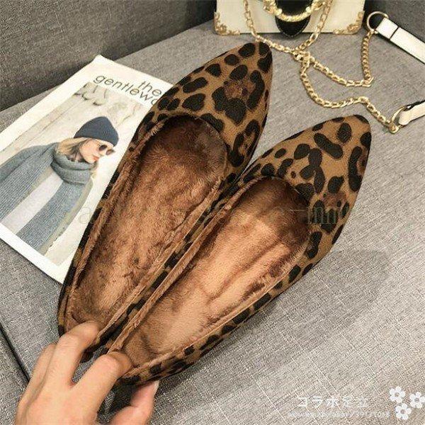 豹柄 レオパード柄 ファー シューズ ファー パンプス フラットシューズ ローファー シューズ レディース 裏ボア シューズ スリッポン も|berstore|04