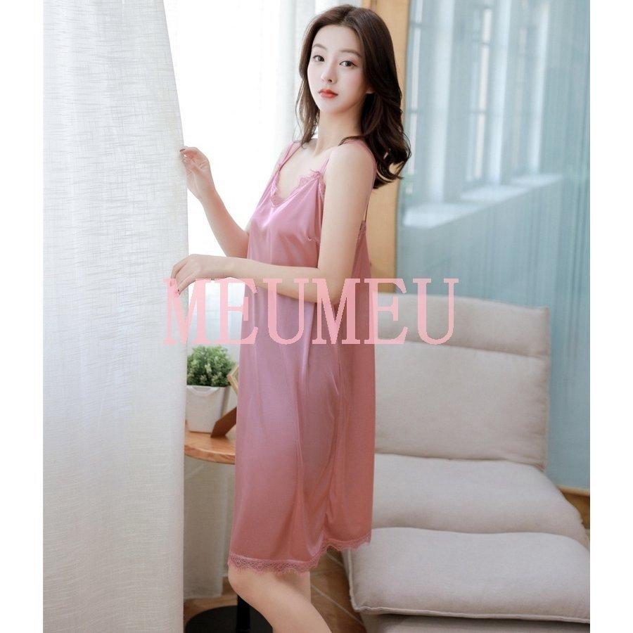 税込 スリップ ランジェリー ネグリジェ レディース 女性用 インナー ルームウェア キャミソール ワンピース サテン調 膝丈 Aライン ノースリーブ 袖な Praxisfrauendorf De