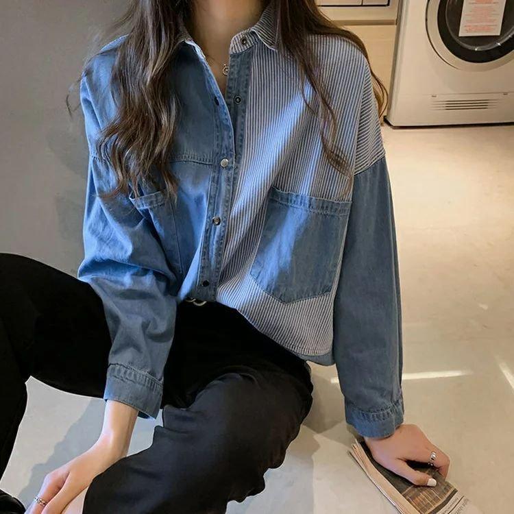 デニム ブラウス レディース きれいめ 40代 春秋 長袖ブラウス デニムブラウス おしゃれ カジュアルブラウス 大きいサイズ 通勤 韓国風 2色 熱販売