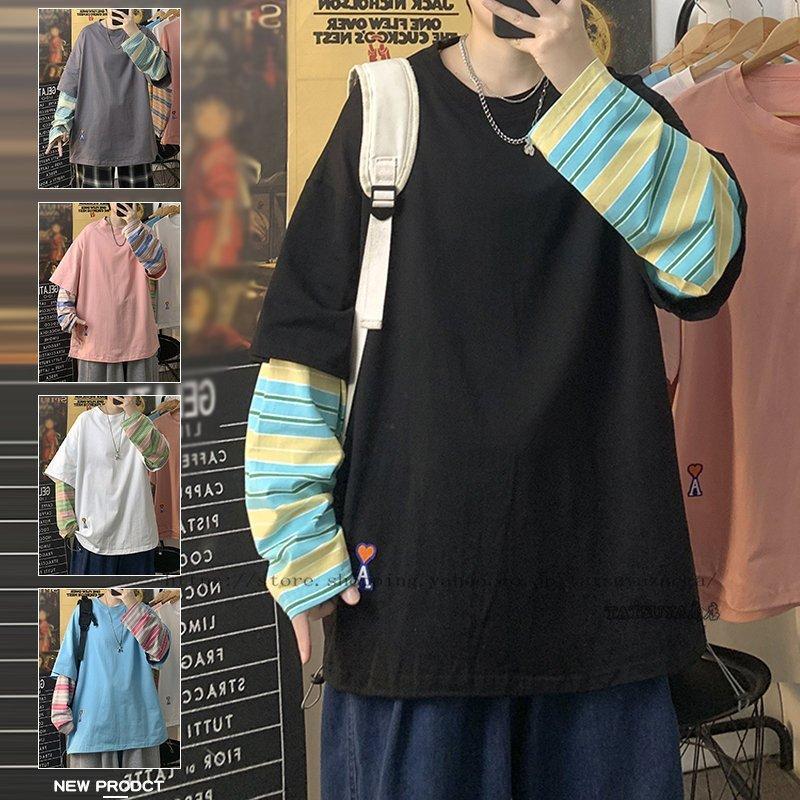 Tシャツメンズ春秋長袖ロンtストライプtシャツおしゃれカジュアルトップスｔシャツロングtシャツ春秋物兄系カッコイイ代30代ファッション 限定版