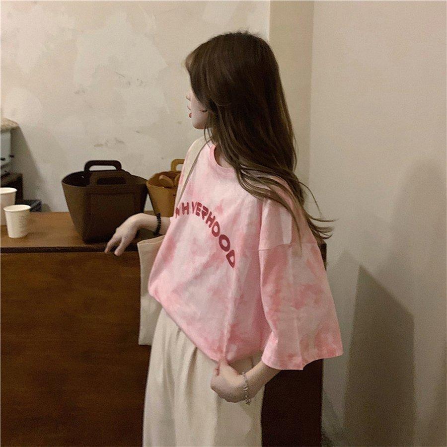 半袖tシャツ 絞り染めレディースロゴ サマーtシャツ夏服 プルオーバー 着やせ オルチャン 韓国風 Hhz9pm7q6u ファッション Www Elghoniemy Com