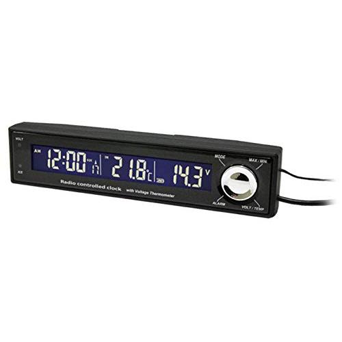 カシムラ クロック・サーモ・ボルトメーター温度計 電圧計 白/青