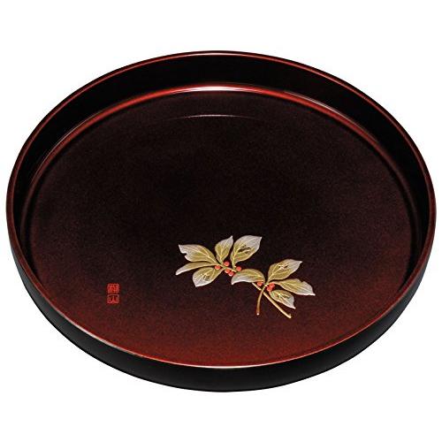中西工芸 紀州のぬりもの 丸盆 玉虫塗 盛絵 万両 22-15-2 : べるおさ