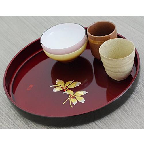 中西工芸 紀州のぬりもの 丸盆 玉虫塗 盛絵 万両 22-15-2 : べるおさ