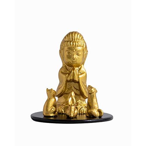 ♥小さな　観音像　銅製　鍍金　観音様　仏壇　仏具　骨董　古玩　中国 仏像 ペット ミニ観音菩薩 5.8cm（金色） ＿『動物守護・ペット供養
