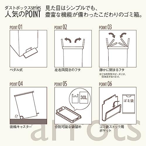 KEYUCA (ケユカ) arrots ダストボックスII ホワイト (27L / ペダル式) ゴミ箱 後輪キャスター付き 分別 ふた付き｜beruosa｜05