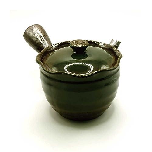 茶道具 急須 志濃原 緑巻反丸網急須 320cc 四日市萬古焼 丸網