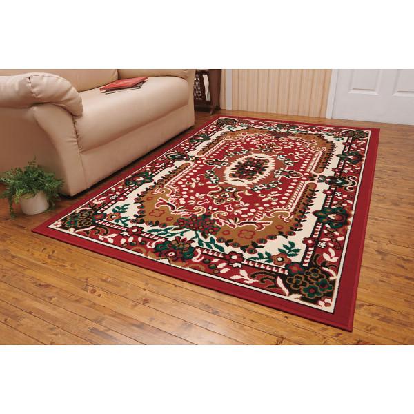 【美品】 ウィルトン織 絨毯 カーペット ラグ レッド 花柄 130×200㎝ ウィルトン織カーペット レッド ラグ 敷物 インテリア ご自宅用