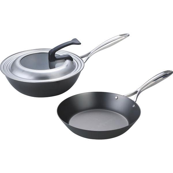 窒化加工 鉄フライパン(24cm＆鉄深型フライパン(26cmセット フタ付