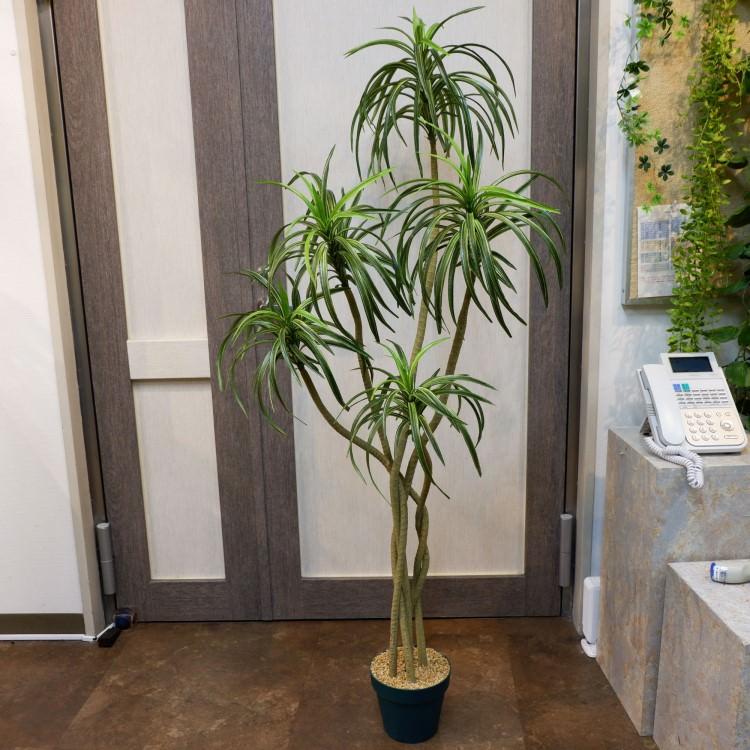 ユッカポット 156cm アーティフィシャルグリーン 人工観葉植物 簡易鉢付きグリーン F4187