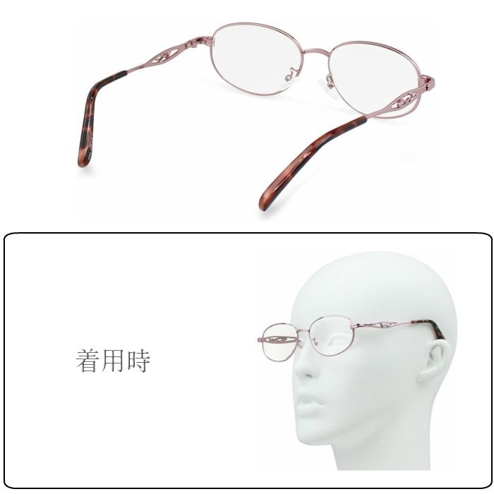 老眼鏡 レディース おしゃれ 女性 メタル +1.0/+1.5/+2.0/+2.5/+3.0/+3.5 度付き 度あり メタルフレーム デザインテンプル ピンクゴールド 590|bespa-store|03
