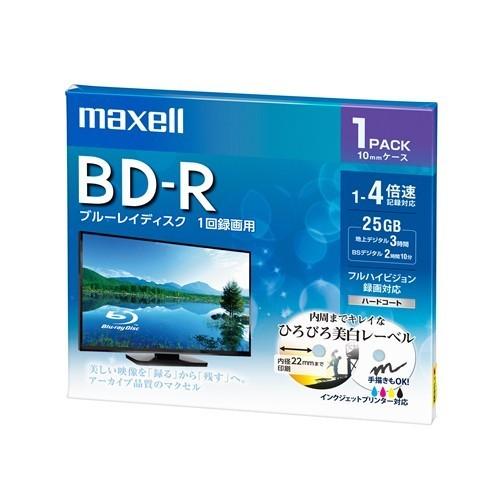マクセル(Maxell) BRV25WPE1J 録画用BD-R ひろびろ美白レーベルディスク 1-4倍 25GB 1枚 うす型5mmケース｜best-denki