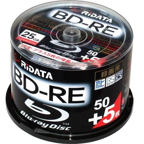 RiDATA BDRE130PW2X50+5SPC 繰り返し録画用BD-RE ワイドプリントレーベルディスク 1〜2倍速 卓抜 日本最大級 50+5枚スピンドルケース 25GB