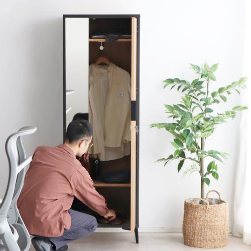 東馬(Tohma) タナスロッカー 1Pミラー 高さ181×幅60×奥行40cm 身だしなみ 鍵付き収納 ブラック_10