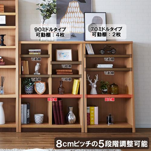 後藤家具物産 幅70cm ミドルタイプブックシェルフ イフ／ブラウン色 書棚 完成品 BS-01-70M-BRの画像