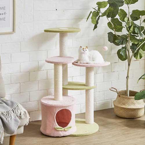 後藤家具物産 キャットタワー モモ 小屋付き ハンモック付き ピンク CAT-TW-MOMO_4