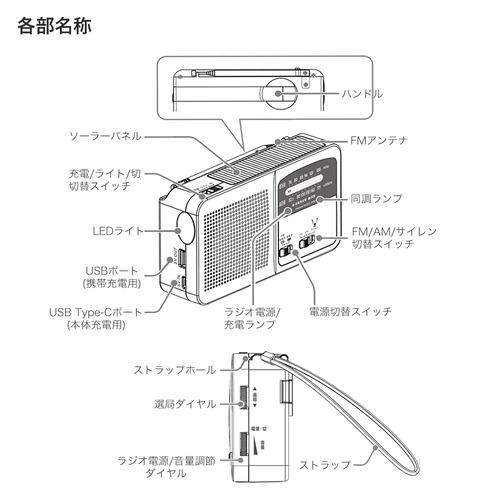 京ハヤ JKRAB1-WH 手回し防災充電ラジオ 4WAYタイプ ワイドFM対応