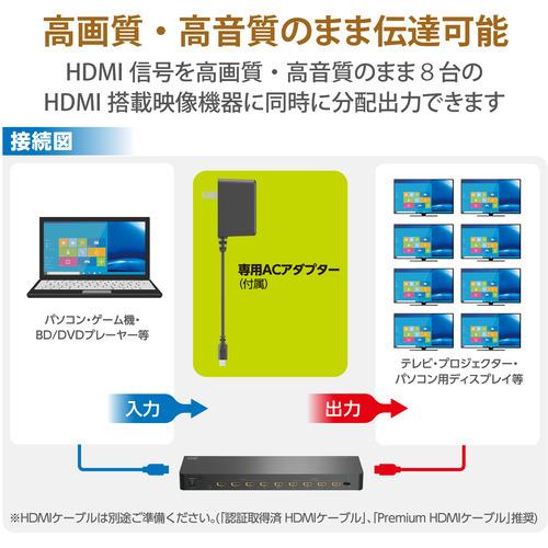 エレコム VSP-HDP18BK HDMI分配器 4K 60P 対応 1入力 8出力 スプリッター ブラック｜best-denki｜03