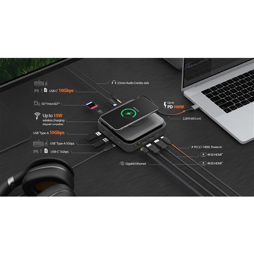 j5create JCD3199 15W磁力ワイヤレス充電パッド搭載デュアルHDMI