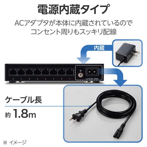 エレコム EHC-G08MN4-HJB スイッチングハブ 8ポート Giga対応 1000/100