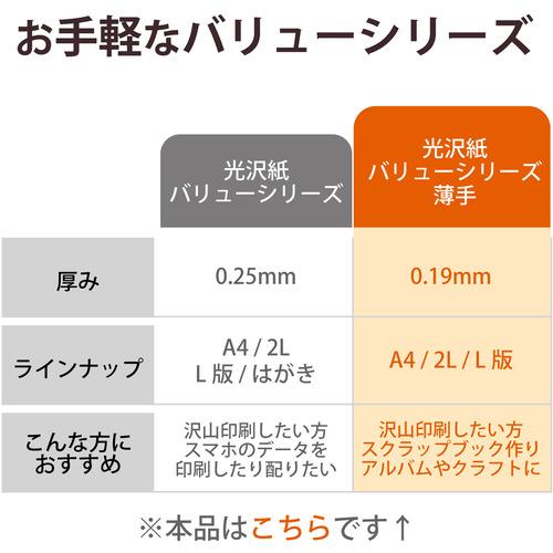 エレコム EJK-TVL400 写真用光沢紙 バリュー 薄手 L判 400枚 EJKTVL400